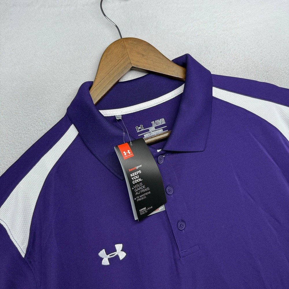 Under Armour Polo Shirt Mens XL Purple HeatGear Loose Fit Golf Polyester NEW